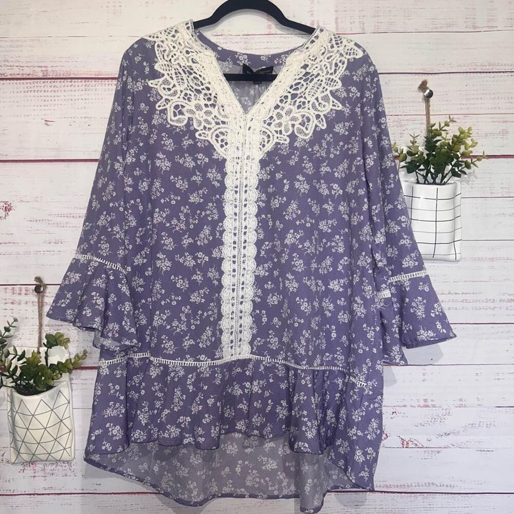 New | Blue Floral Suzanne Betro Embroidered Detail Blouse Women's XL